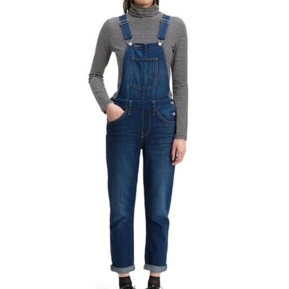 Levi’s Women’s Denim Slim Skinny Dark Wash Utility Bib Overalls Size Small - Picture 1 of 16